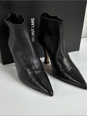 Helmut Lang Black Pointed Toe Leather Ankle Booties